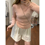 Omang桃喜薄款修身套頭針織衫女春夏韓國軟糯長(cháng)袖內搭上衣 粉色 S S