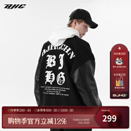 BJHG不計后果秋毛呢PU皮拼接夾克男女高街國潮寬松繡花棒球服休閑外套 黑色 2XL  (160-200斤）