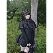 復古低腰蕾絲蓬蓬短裙斗篷設計 黑色低腰斗篷蓬蓬裙 S (1碼)