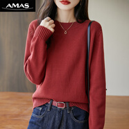 阿瑪施AMASS哥弟適用基礎版圓領(lǐng)毛衣女秋冬內搭休閑百搭大碼寬松針織打底衫女 紅色 L