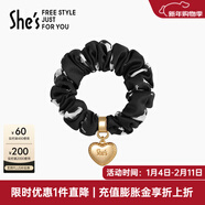 She's茜子發(fā)飾心形發(fā)圈大腸圈頭花頭繩馬尾皮筋綁頭發(fā)繩頭飾新年禮物女 印花黑G1（配件升級款）