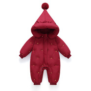 巴拉博士童2025男寶女寶嬰兒羽絨服連體衣嬰幼兒爬服加厚新生兒紅色拜年服 紅色繡花 均碼 66