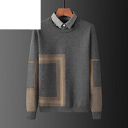 JEEP SPIRIT男裝品牌高端商務(wù)假兩件套毛衣男領(lǐng)針織衫假兩件韓版寬松加絨帶領(lǐng) 【灰】方塊襯衣領(lǐng) 加絨 L 115-130斤