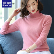羅蒙冬新款純貂絨衫毛衣女高領(lǐng)套頭內搭保暖上衣寬松打底針織衫 皮粉色 S (90-100斤)