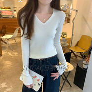 JTTCAC日本韓系早秋穿搭v領(lǐng)毛衣修身打底衫女裝秋冬內搭針織衫長(cháng)袖上衣 杏色 L 106-120
