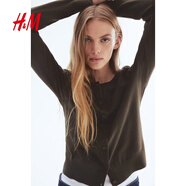 H&M女裝毛針織衫冬季慵懶風(fēng)休閑打底衫短款開(kāi)衫薄款外套0579541 深卡其綠 S 160/88