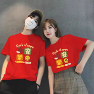 OEAI2026馬年本命年情侶T恤過(guò)年全家福加大碼男女同款大紅侶短袖 804款 大紅色 S 80-105斤
