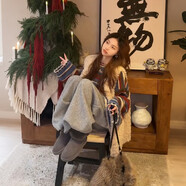 芳履遇秋冬搭配一整套韓系穿搭慵懶彩色條紋毛衣馬甲休閑闊腿褲三件套女 條紋毛衣+毛毛馬甲+休閑褲 L 【建議100-115斤】