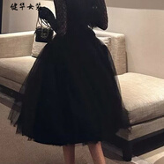 茵侈富家千金感穿搭感小香風(fēng)網(wǎng)紗半身網(wǎng)紗仙女裙蓬蓬裙 黑色 S