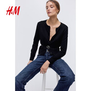 H&M女裝毛針織衫冬季慵懶風(fēng)休閑打底衫短款開(kāi)衫薄款外套0579541 黑色001 S 160/88