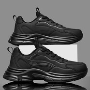 梵班（FAMDBANN）男鞋冬季新款運動(dòng)鞋男款皮面防水休閑跑步鞋厚底增高大碼鞋 黑灰 39