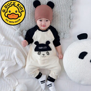 G.duck純棉男女寶寶連體衣春秋季哈幼童裝睡衣嬰兒衣服新生包屁衣外出穿 黑色熊貓 長(cháng)袖 春秋款 66cm 7-14斤