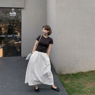 333sss有質(zhì)感的小白裙白色夏季棉布裙半身裙a字傘裙松緊腰裙子 白色現貨 XS XS