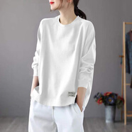 以純（YISHion）正肩純棉長(cháng)袖t恤女士2025秋休閑百搭打底衫百搭減齡冬季寬松上衣 白色-小標 3XL 適合175-200斤