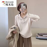啄木鳥(niǎo)（TUCANO）春秋新款純.棉長(cháng)袖t連帽打底衫內搭短款上衣女裝小個(gè)子百搭潮流 奶茶色 M (建議100斤以?xún)?