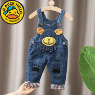 G.duck春季新款寶寶背帶褲12-3歲兒童牛仔長(cháng)褲男童女童嬰幼兒長(cháng)褲子 白色 單褲腳印小熊 110cm