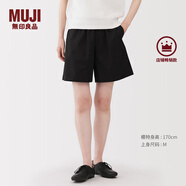 MUJI女式 水洗 平紋 短褲 休閑 褲子女款夏季款女裝中褲 外穿 黑色5S L (165/70A)