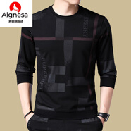 AIGNESA2026春秋裝新款長(cháng)袖t恤男士衛衣中青年休閑潮流寬松體恤上衣 F-8690黑色 2XL 180