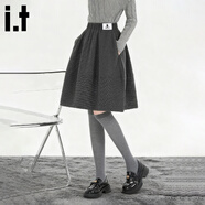 fingercroxx it學(xué)院風(fēng)百褶半身裙女2025秋冬新款小個(gè)子高腰a字中裙蓬蓬傘裙子 深灰色 【官方正品】 S （推薦80-95斤）