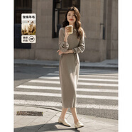 德瑪納【含溫潤綿羊毛】冬季氣質(zhì)堆堆領(lǐng)連袖可調節腰帶女式針織連衣裙