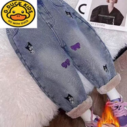 G.duck3-6歲庫洛米女童一體駝絨加厚牛仔褲2026冬季新款寶寶加絨褲子女 庫洛米牛仔一體絨褲子 90