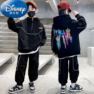 迪士尼（Disney）男童秋裝套裝春秋衛衣兒童男孩中大童冬款加絨加厚春秋男裝帥氣潮 流星春秋款黑色 120 身高115cm/體重40斤