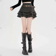 咖色毛呢a字短裙女秋冬2026新款荷葉邊防走光辣妹高腰蛋糕半身裙 灰色 XXS S