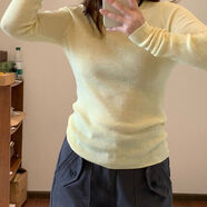 Omang桃喜薄款修身套頭針織衫女春夏韓國軟糯長(cháng)袖內搭上衣 黃色 S S