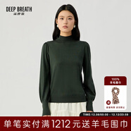 深呼吸女裝煙管領(lǐng)金屬扣泡泡袖可機洗100%純羊毛針織衫女A301328 墨綠 S (2)