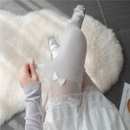 蝴蝶襠連褲白可愛(ài)少女蝴蝶結貓咪JK日系洛麗塔過(guò)膝拼接打底褲襪子 白色 均碼