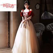 啄木鳥(niǎo)（TUCANO）高端吊帶晚禮服女生日宴會(huì )主持新娘輕奢法式伴娘服感訂婚裙 紅色【溫柔風(fēng)/在逃公主風(fēng)/奶甜/ 2XL