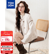 唐獅（TonLion）2023仿羊羔毛外套女短款圓領(lǐng)小香風(fēng)上衣 米白/二批 M 