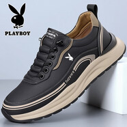 花花公子男鞋運動(dòng)鞋真皮潮流百搭休閑鞋子透氣輕便軟底防滑小白鞋 FXG3278《黑色》 39