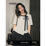 闊色（kuose）蝴蝶結T恤短款25年夏季新款女不規則別致設計感穿搭短袖上衣 杏色 L