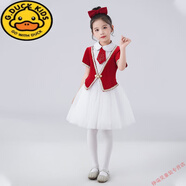 G.duck國慶兒童合唱服演出服男女童中小學(xué)生大合唱團詩(shī)朗誦禮服表演服裝 B1女款：紅色馬甲短袖連衣裙+領(lǐng) 150 cm