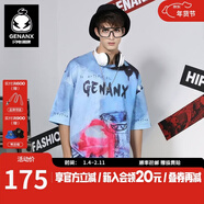 閃電潮牌（GENANX）短袖男夏季新款炫彩潑墨涂鴉印花太空棉t恤男 灰藍色 S