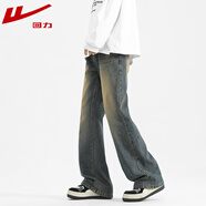 回力牛仔褲男微喇春秋季新款彎刀休閑褲子男彈力修身潮流時(shí)尚長(cháng)褲 懷舊黃 XL （建議體重120-140斤）