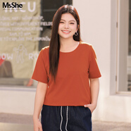 MsShe【天絲棉】大碼女裝2026款春裝胖mm長(cháng)袖T恤打底衫200斤上衣 圓領(lǐng)【短袖-天絲棉】焦糖色現貨 2XL