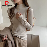 皮爾卡丹（pierre cardin）秋冬仿毛呢半高領(lǐng)紐扣打底磨毛打底衫女親膚磨毛內搭通勤外穿長(cháng)袖 奶茶 【秋冬限定】 XL 【適合體重125-145】