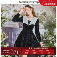 flowerscoming花兒開(kāi)了2024春季新款復古絲絨連衣裙長(cháng)袖修身高腰顯瘦氣質(zhì)公主裙 暮色黑 S