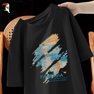 啄木鳥(niǎo)（TUCANO）純棉短袖T恤男韓版潮流寬松大碼重磅打底衫青少年學(xué)生夏天男短袖 黑日出印象前 2XL （重155-170斤高175-180）