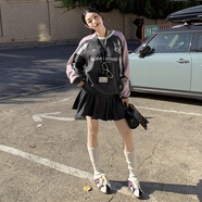 自由探戈（Liberty tango）2026春秋套裝潮流休閑寬松情侶圓領(lǐng)松緊腰抽繩設計半身短裙 2460#灰色衛衣(均碼) S