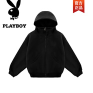 花花公子（PLAYBOY）美式簡(jiǎn)約休閑純色半高領(lǐng)連帽衛衣男秋季潮牌百搭寬松情侶開(kāi)衫外套 黑色【320g普通版】 常規 S