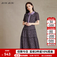 BUOUBUOUBUOUBUOu 2025秋季新款法式輕奢品牌通勤碎花雪紡襯衫式連衣裙女 黑色B88 S