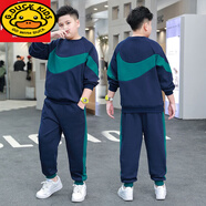 G.duck胖童裝男童運動(dòng)套裝加肥加大12春秋新款中大童15胖孩子衛衣兩件套 藏藍色對鉤春秋套裝 150 【穿70-90斤】