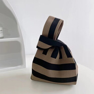 新款少女針織包手提包單肩包托特包時(shí)尚風(fēng)格潮流個(gè)性休閑包 橫豎紋黑咖 35*20