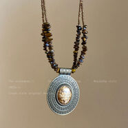 CHAUIYIN潮茵異域風(fēng)情復古做舊十字架項鏈女款小眾獨特設計波西米亞串珠配飾 復古雕花項鏈