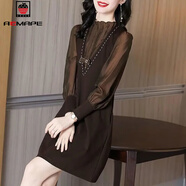 AEMAPE輕熟風(fēng)拼接連衣裙2026春夏新款時(shí)尚顯瘦舒適親膚大方有型裙子 咖啡色 L