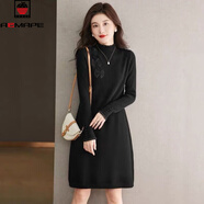 AEMAPE連衣裙女裝2025秋冬季新款時(shí)尚中長(cháng)款內搭配大衣加厚打底針織裙子 黑色 2XL 建議130-140斤