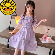 G.duck女童連衣裙夏裝2024新款中大童洋氣兒童裝10歲小女孩夏天公主裙子 紫羅蘭 120 cm